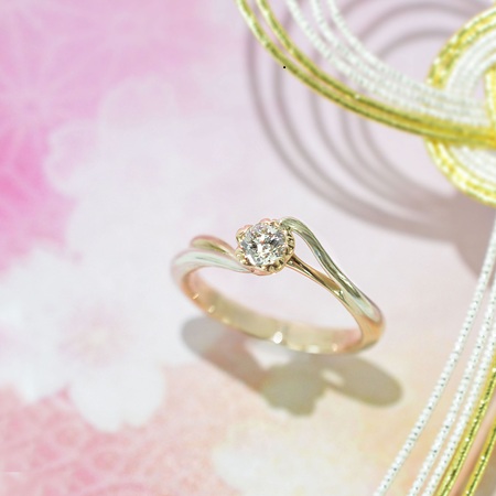 K18 Pt900 SV 杢目金屋 桜ダイヤモンド 0.20ct リング さくら
