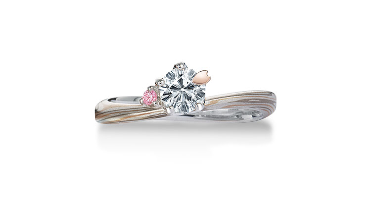 Engagement ring（Koi-kaze）: Pink tourmaline on the surface