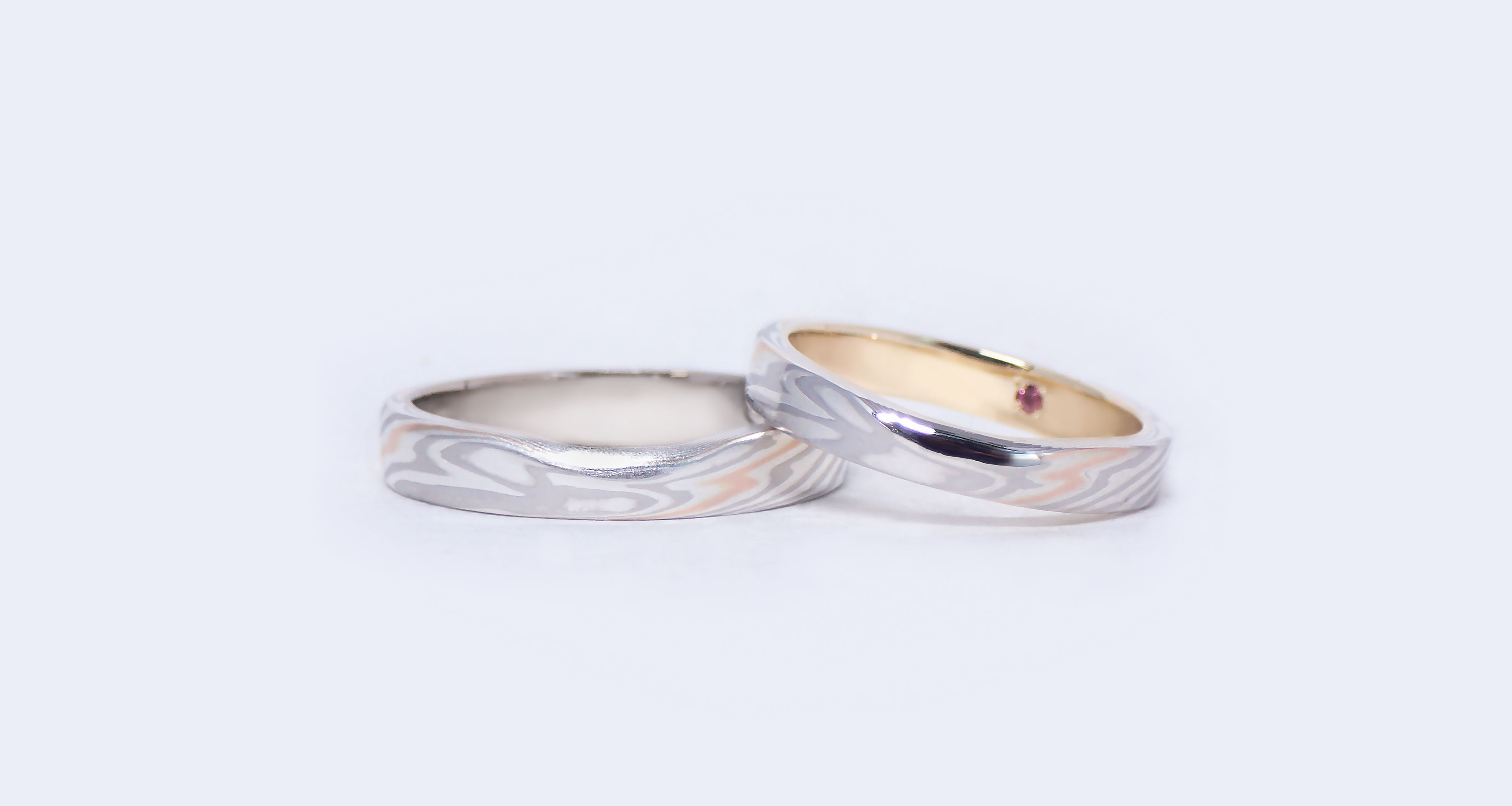 Platinum (Pt)× pink gold one line (PG1) × silver (SV) Wedding bands (Flat straight)