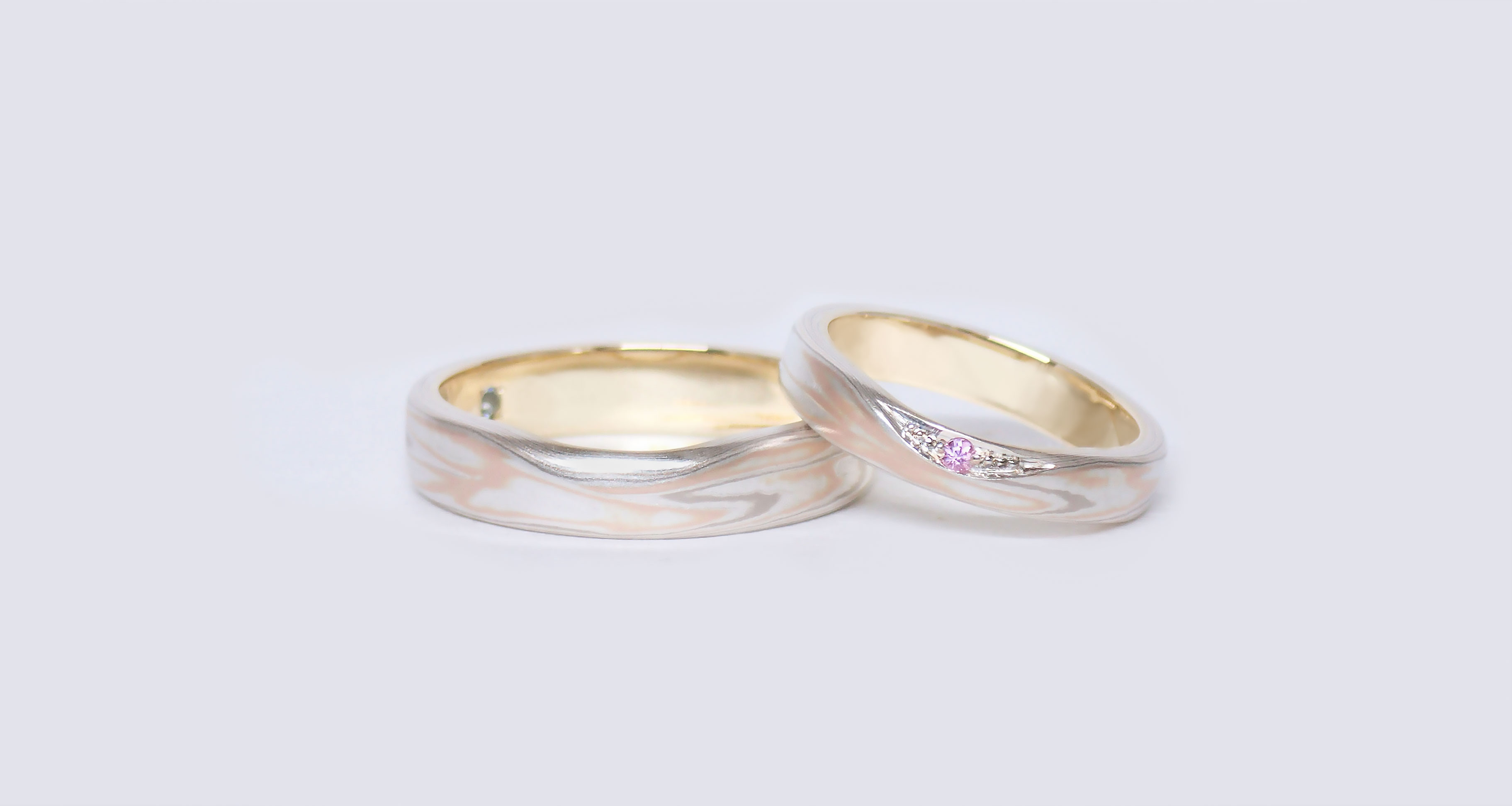 White gold × pink gold displayed evenly (PG) × silver (SV)Wedding bands (Flat straight)