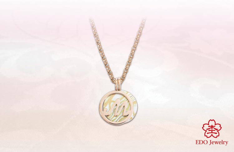 EDO jewelry pendant collection Mokume-Kasane initial pendant M pink gold