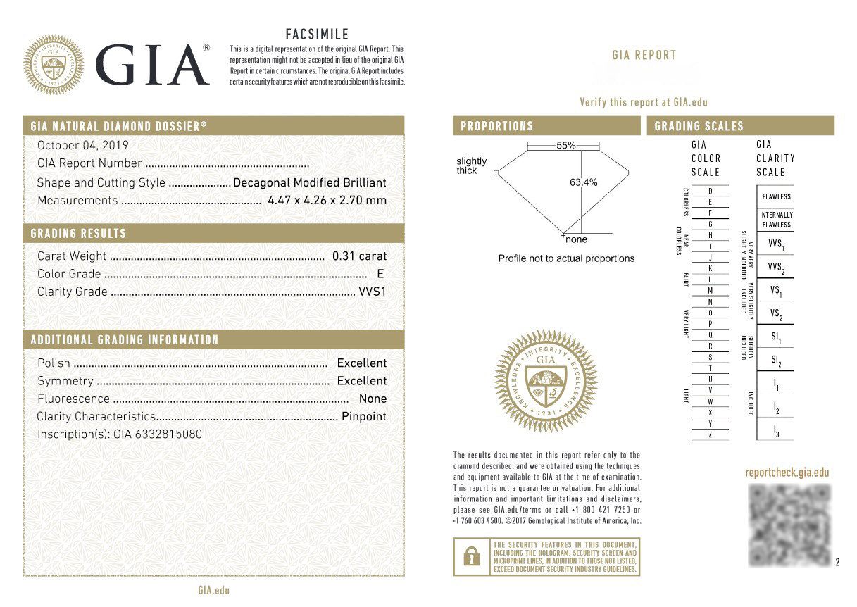 GIA（米国宝石学会）より発行される、さくらダイヤモンドのグレーディングレポート（鑑定書）