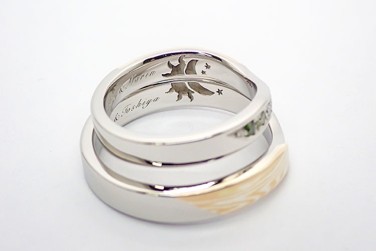 結婚指輪の内側にいれる月と太陽のイラストの刻印