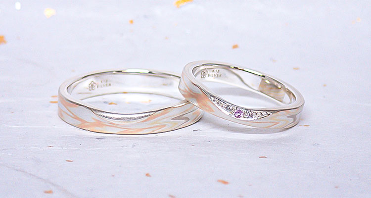 ホワイトゴールドで作る結婚指輪（マリッジリング）  ホワイトゴールド×ピンクゴールド×グリーンゴールド×シルバーの結婚指輪