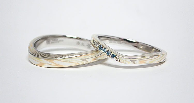 ホワイトゴールドで作る結婚指輪（マリッジリング）  ホワイトゴールド×ピンクゴールド×グリーンゴールド×シルバーの結婚指輪