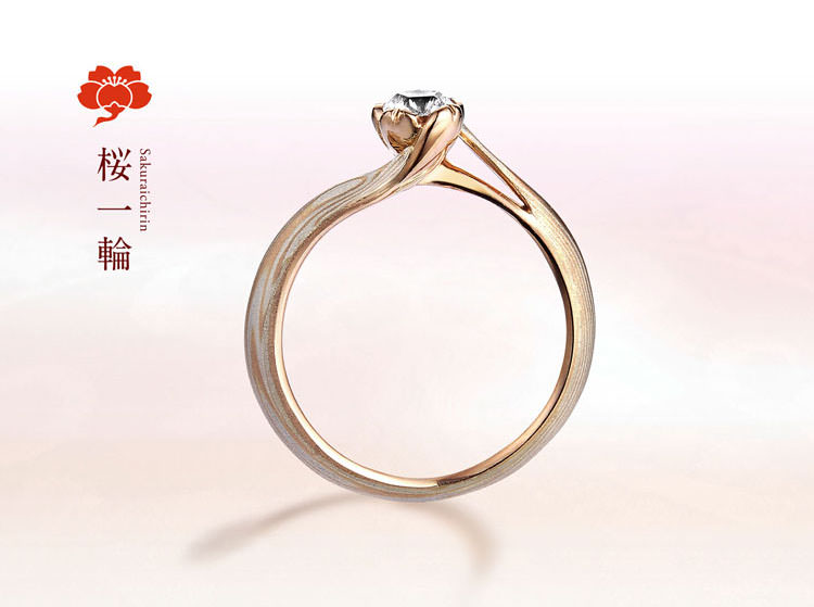 婚約指輪・ダイヤモンドの大きさ　装着イメージ　桜一輪