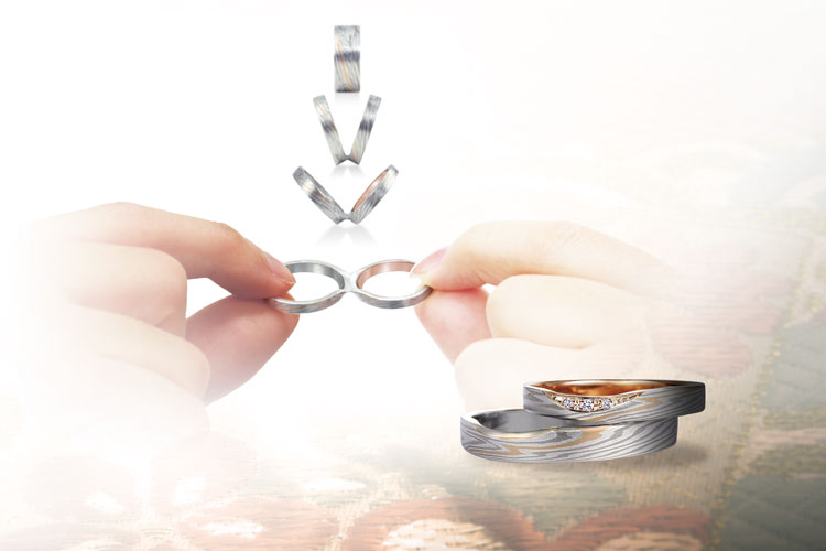 伝統工芸を用いた杢目金屋の結婚指輪　イメージ