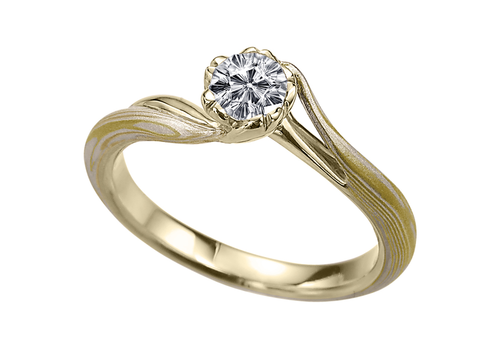 イエローゴールドで作る婚約指輪(エンゲージリング)　イエローゴールド（YG）×シルバー（SV）の婚約指輪