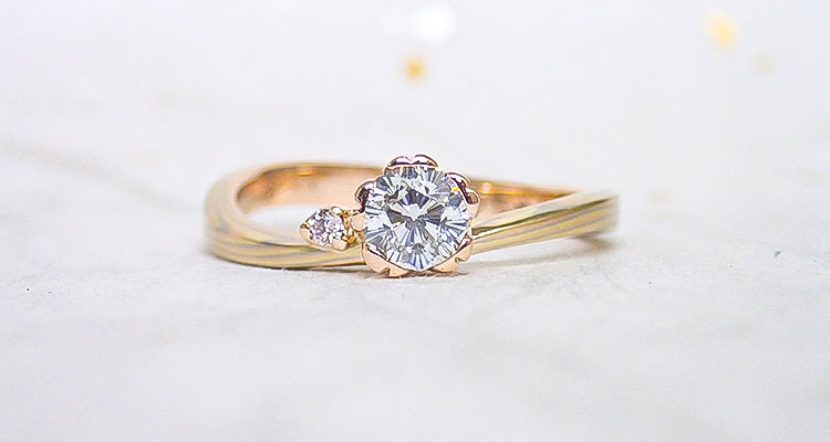 ピンクゴールドで作る婚約指輪(エンゲージリング)　ホワイトゴールド×ピンクゴールド×グリーンゴールドの婚約指輪