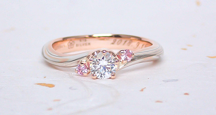 ピンクゴールドで作る婚約指輪(エンゲージリング)　ホワイトゴールド×ピンクゴールド×シルバーの婚約指輪
