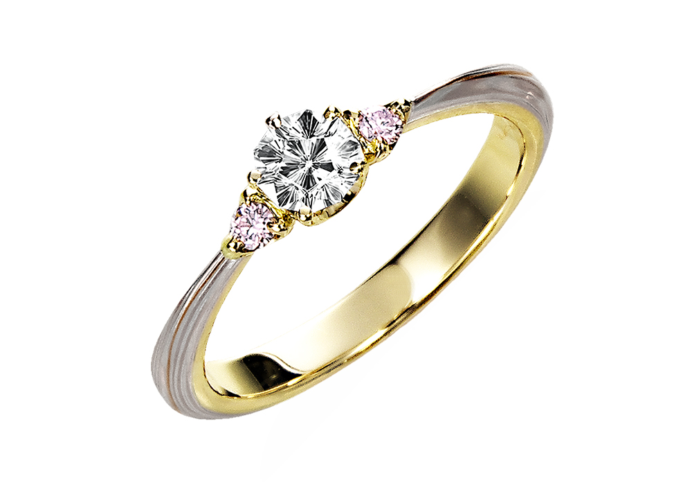 イエローゴールドで作る婚約指輪(エンゲージリング)　ホワイトゴールド（WG）×ピンクゴールドひとすじ（PG）×シルバー（SV）の婚約指輪