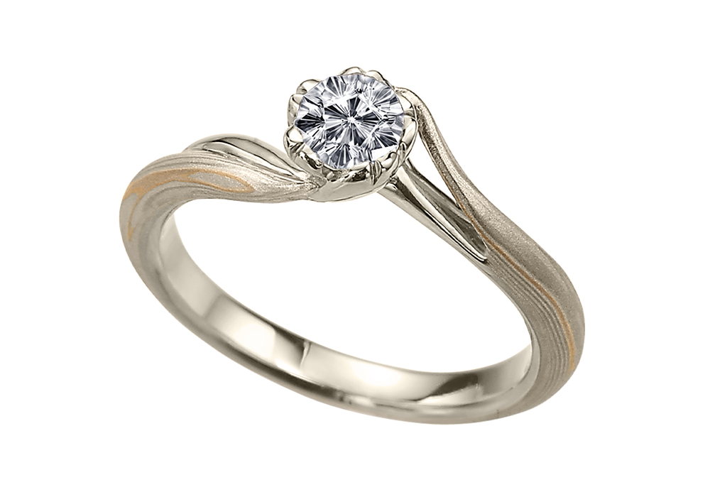 ホワイトゴールドで作る婚約指輪(エンゲージリング)　ホワイトゴールド（WG）×ピンクゴールドひとすじ（PG）×シルバー（SV）の婚約指輪