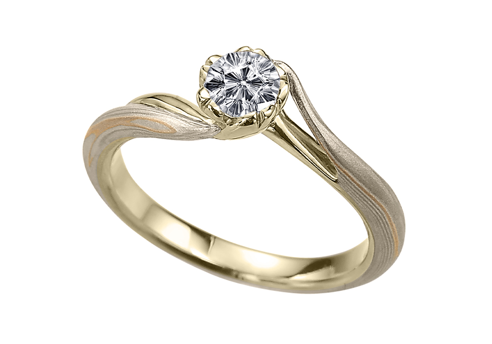 イエローゴールドで作る婚約指輪(エンゲージリング)　ホワイトゴールド（WG）×ピンクゴールドひとすじ（PG）×シルバー（SV）の婚約指輪