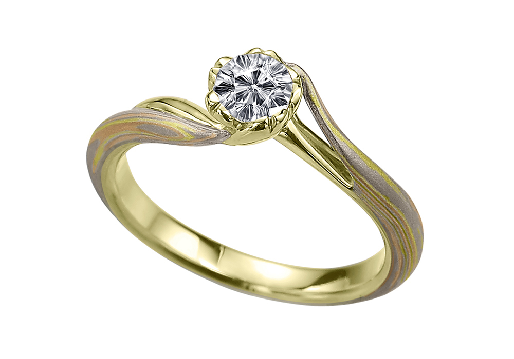 グリーンゴールドで作る婚約指輪(エンゲージリング)　ホワイトゴールド（WG）×ピンクゴールド（PG）×グリーンゴールド（GG）の婚約指輪