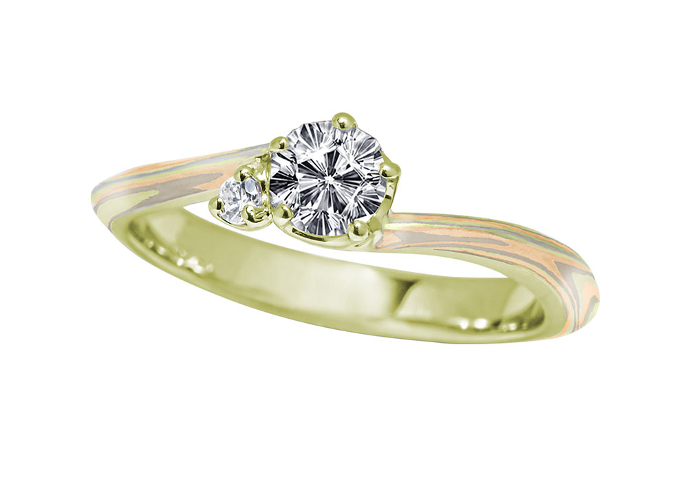 グリーンゴールドで作る婚約指輪(エンゲージリング)　ホワイトゴールド（WG）×ピンクゴールド（PG）×グリーンゴールド（GG）の婚約指輪