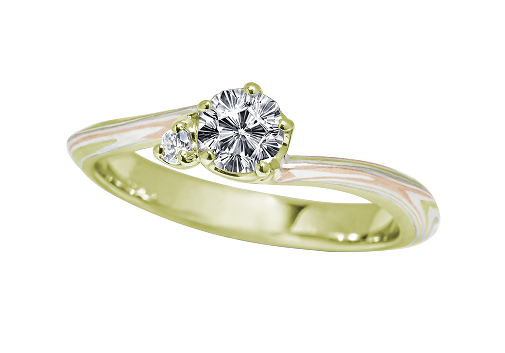 グリーンゴールドで作る婚約指輪(エンゲージリング)　ホワイトゴールド（WG）×ピンクゴールド（PG）×グリーンゴールド（GG）×シルバー（SV）の婚約指輪