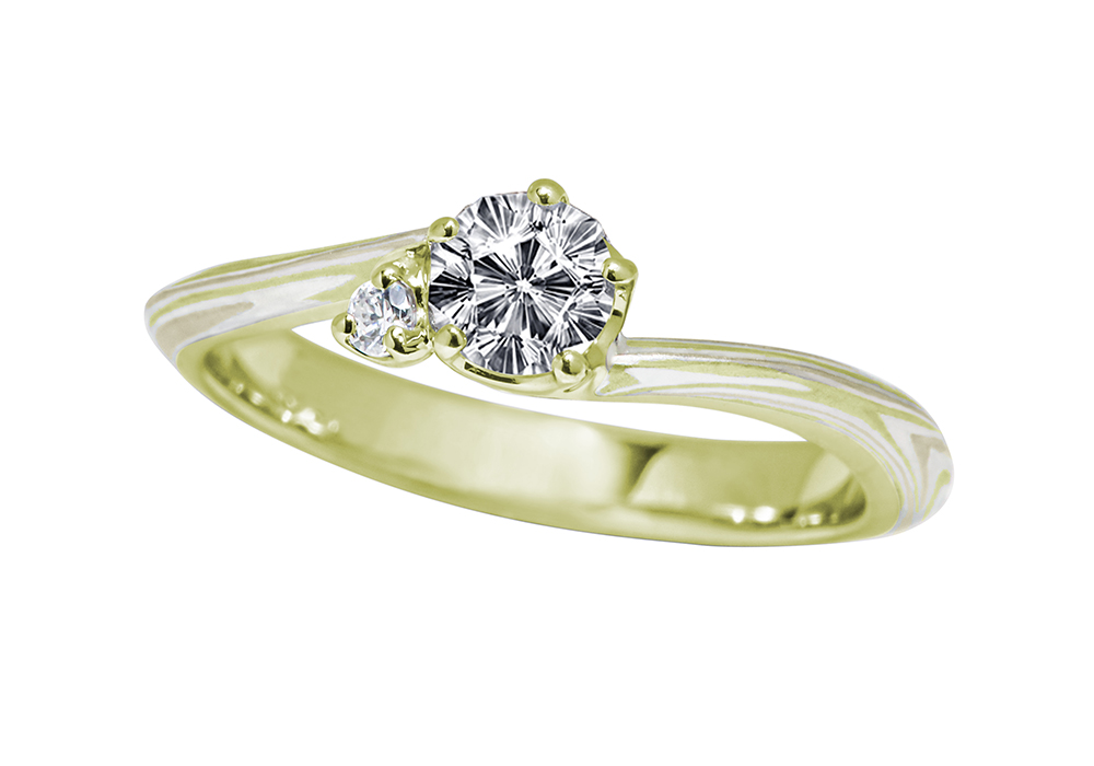 グリーンゴールドで作る婚約指輪(エンゲージリング)　ホワイトゴールド（WG）×グリーンゴールド（GG）×シルバー（SV）の婚約指輪