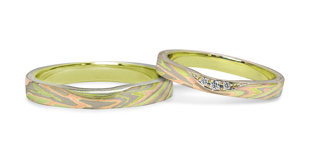 グリーンゴールドで作る結婚指輪(エンゲージリング)　グリーンゴールド（GG）×シルバー（SV）の結婚指輪