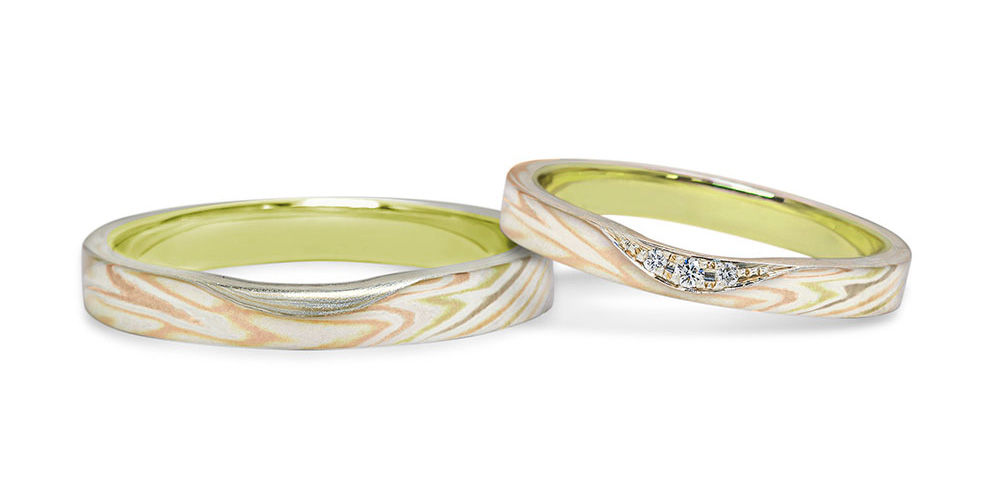 グリーンゴールドで作る結婚指輪(エンゲージリング)　グリーンゴールド（GG）×シルバー（SV）の結婚指輪