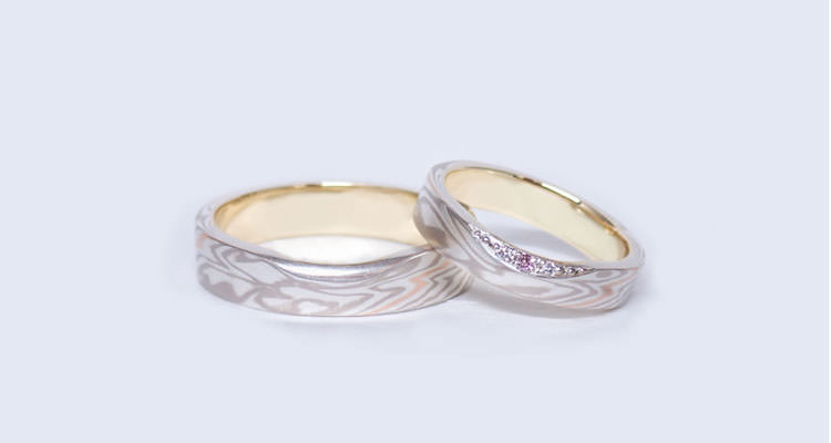 結婚指輪のオーダーメイド　素材ホワイトゴールド（WG）×ピンクゴールドひとすじ（PG）×シルバー（SV）指輪見本