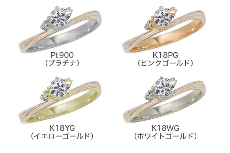 婚約指輪のオーダーメイド　内側の金属素材を選ぶ　プラチナ・カラーゴールド・シルバー