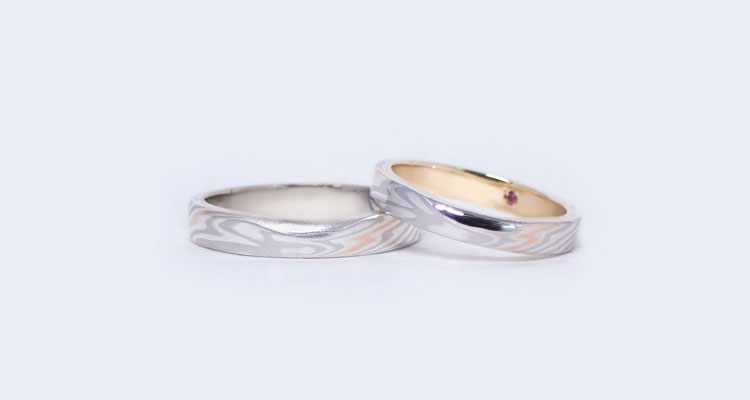 結婚指輪のオーダーメイド　素材 プラチナ（Pt）×ピンクゴールドひとすじ（PG）×シルバー（SV）指輪見本