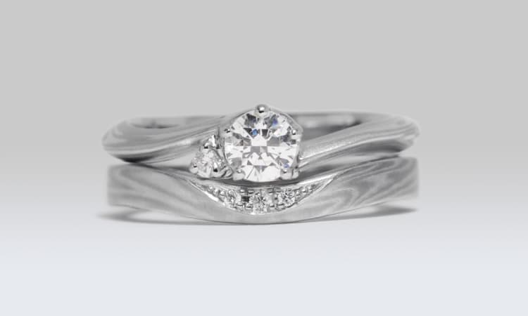 新春セール❣️素敵な杢目（もくめ）絞り★付け下げ 逸品 婚約指輪「月桜」｜和オーダーメイドの杢目金屋