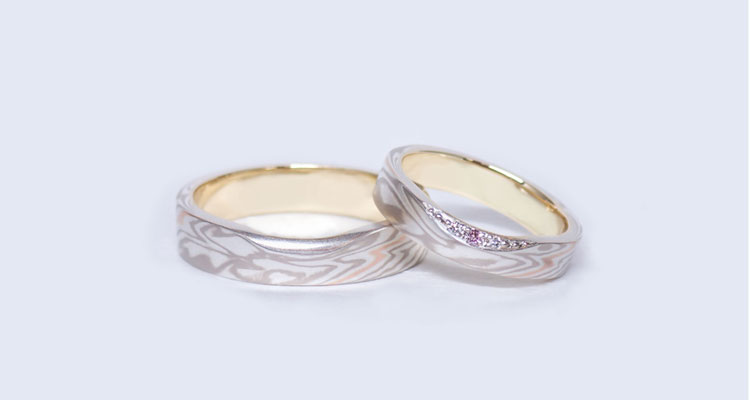 White gold (WG) × pink gold one line (PG1) × silver (SV) Wedding bands (Flat straight)