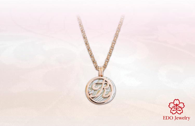 EDO jewelry pendant collection Mokume-Kasane initial pendant R pink gold