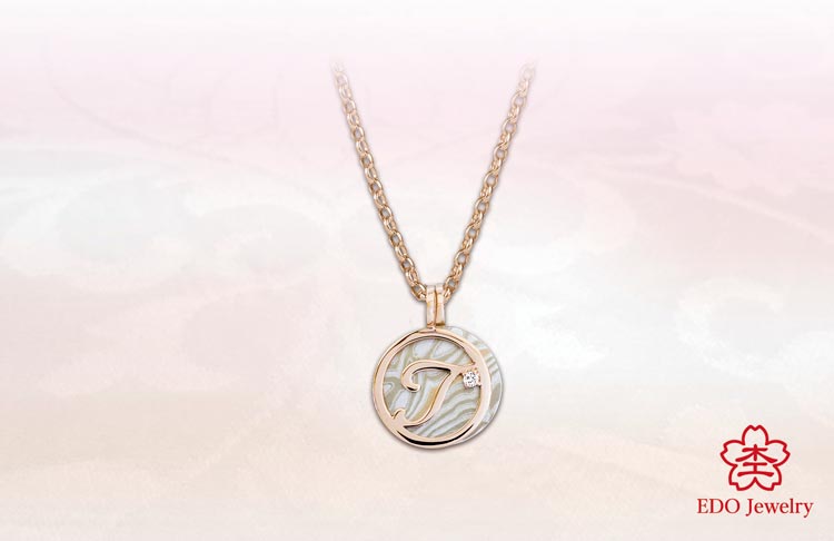 EDO jewelry pendant collection Mokume-Kasane initial pendant T pink gold