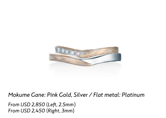 Mokume Gane Mokume-Tsumugi 木目つむぎ Mokume Gane: Pink Gold, Silver / Flat metal: Platinum